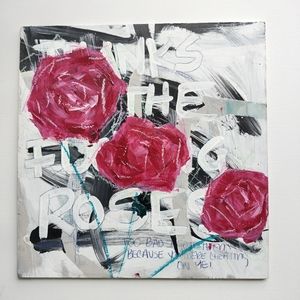 Graffiti Roses Acrylic Abstract Painting Original 12"x12"